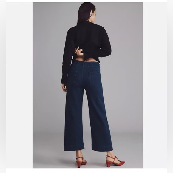 Anthropologie The Colette Crop High-Rise Wide-Leg Dark Blue Jeans by Maeve - Picture 3 of 14